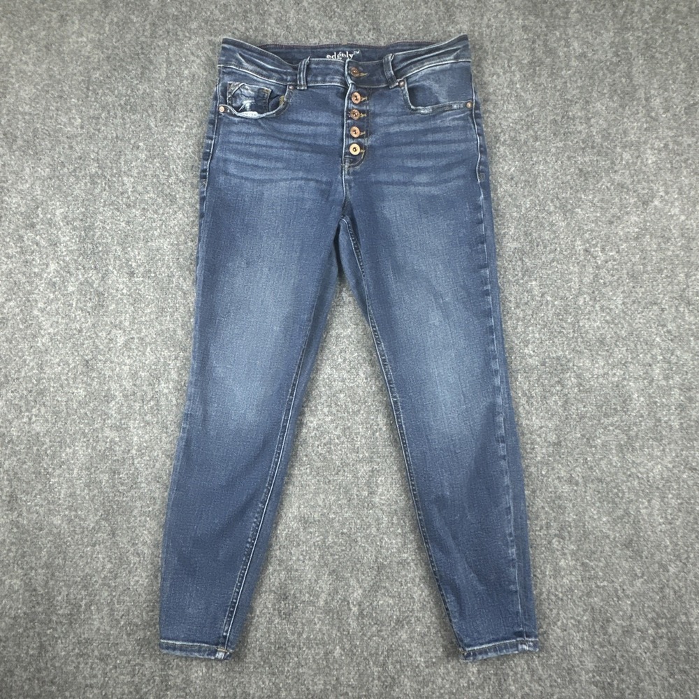 Edgely Womens 10 Short High Rise Super Skinny Button Fly Stretch Blue Denim